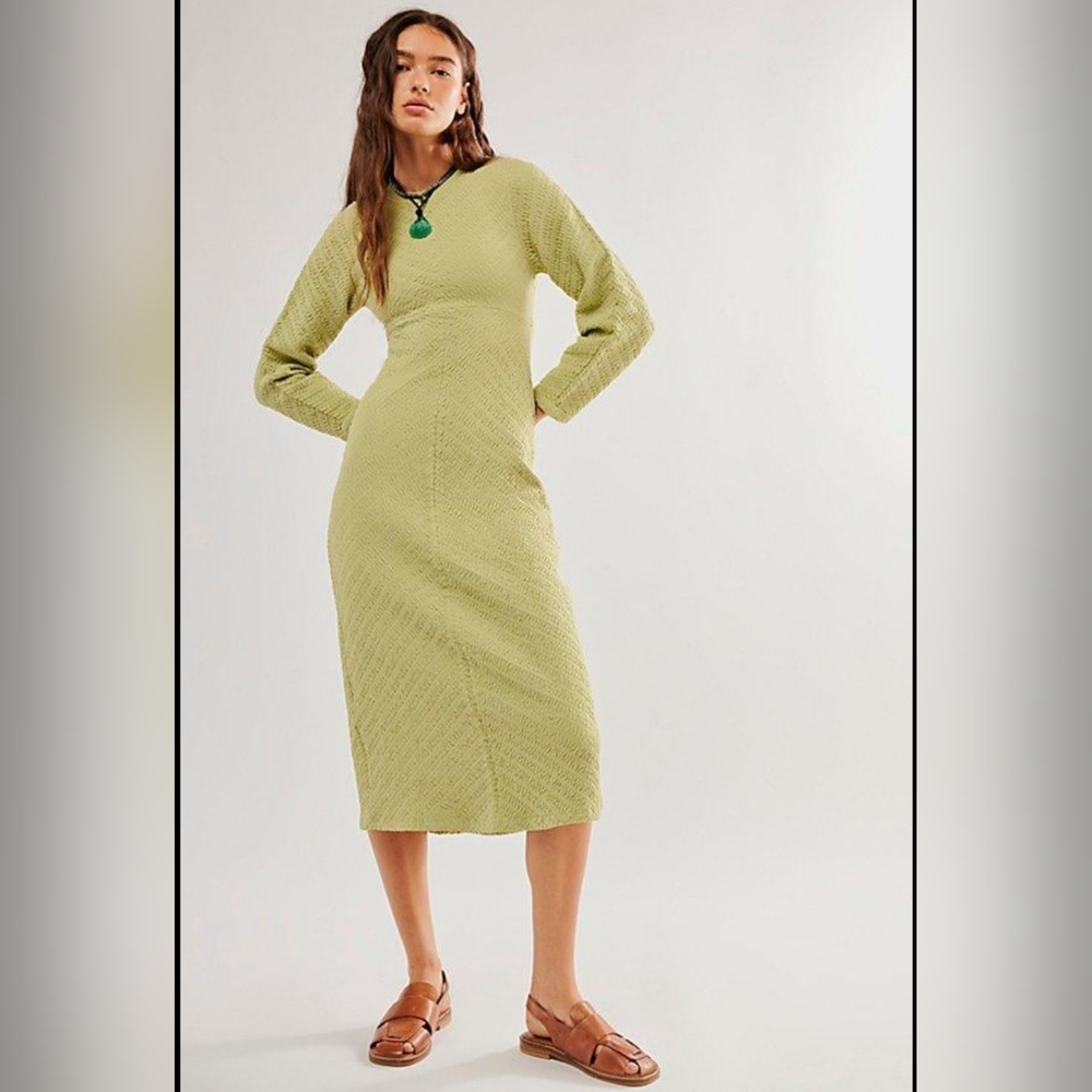 Free People Gabby Seamless Midi Dress in Dried Aloe, Size M/L